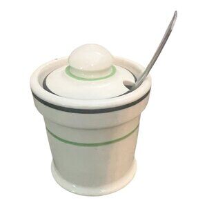 Vtg O.P. Co. Syracuse China Mustard, Condiment Jar With Lid & Spoon 2.5" Tall